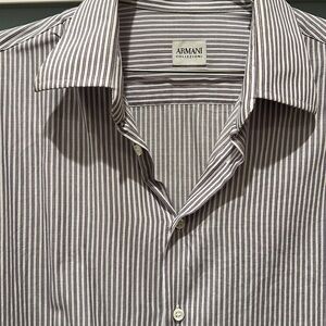 Armani men’s 41/16 purple and white striped button-down shirt